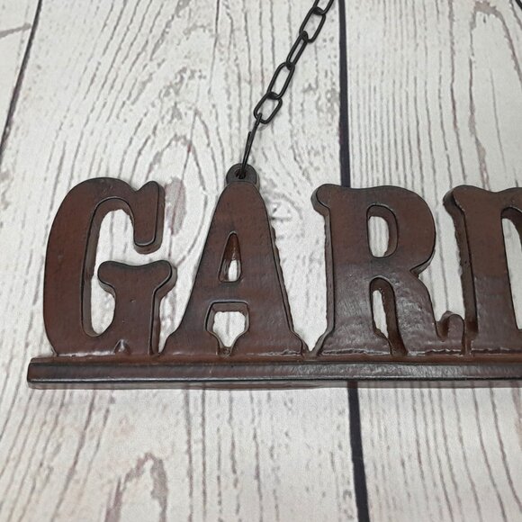 Garden Sign Cast Iron Rustic Metal Wall Plaque With Hanging Chain - Picture 2 of 10